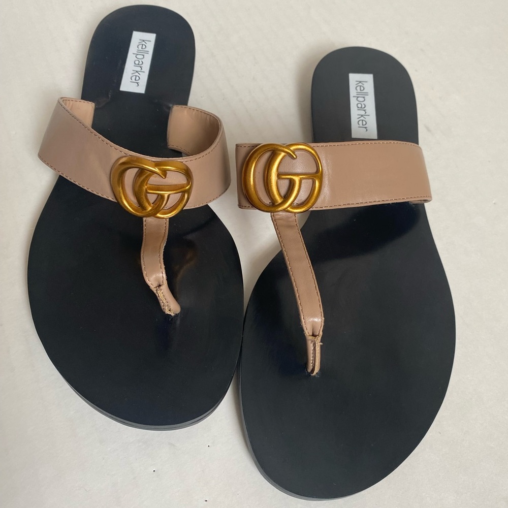 Kellparker Brielle Sandals Tan & Black Gold Buckle Size 9M